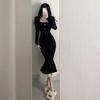 2026 High-End Autumn Mermaid Skirt with Ruffles Slim-Fit Retro Drape Dress for Women