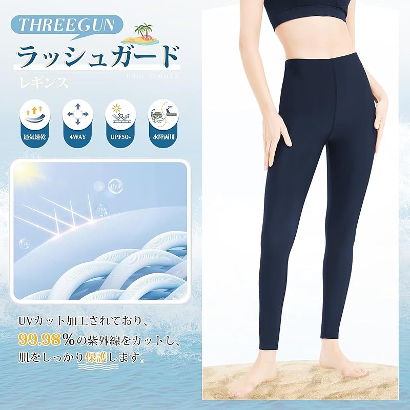 [THREEGUN] rash guard Torenka leggings ladies amphibious swimsuit spats lash leggings swimwear under uv cut tights Moisture wicking quick drying (Navy