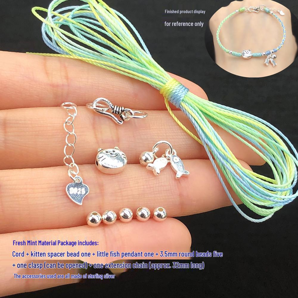 S925 Sterling Silver Kitten Fishing Rope DIY Kit with Weaving Tutorial