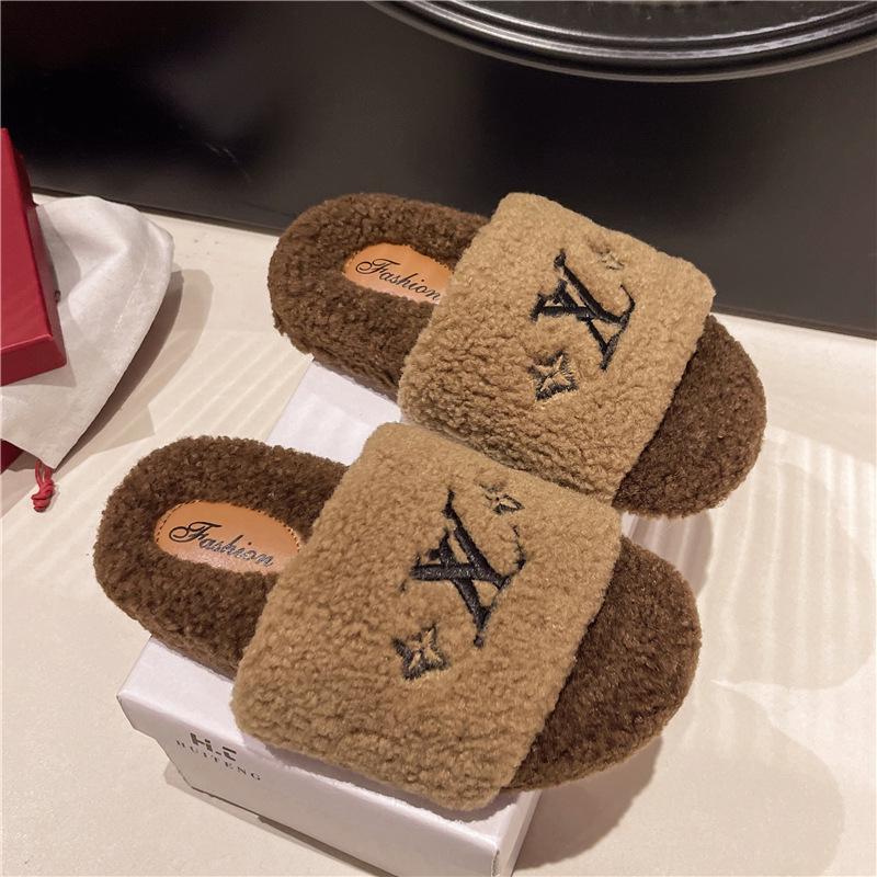 Women's Trendy Korean Flat Bottom Fuzzy Slippers for All Seasons 2025