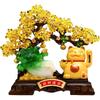 Aris & Juno 11.42'' Feng Shui Money Tree Statue with Fortune Cat & Jade Cabbage, Lucky Wealth Decor for Bookshelf, Home Office & Business Opening