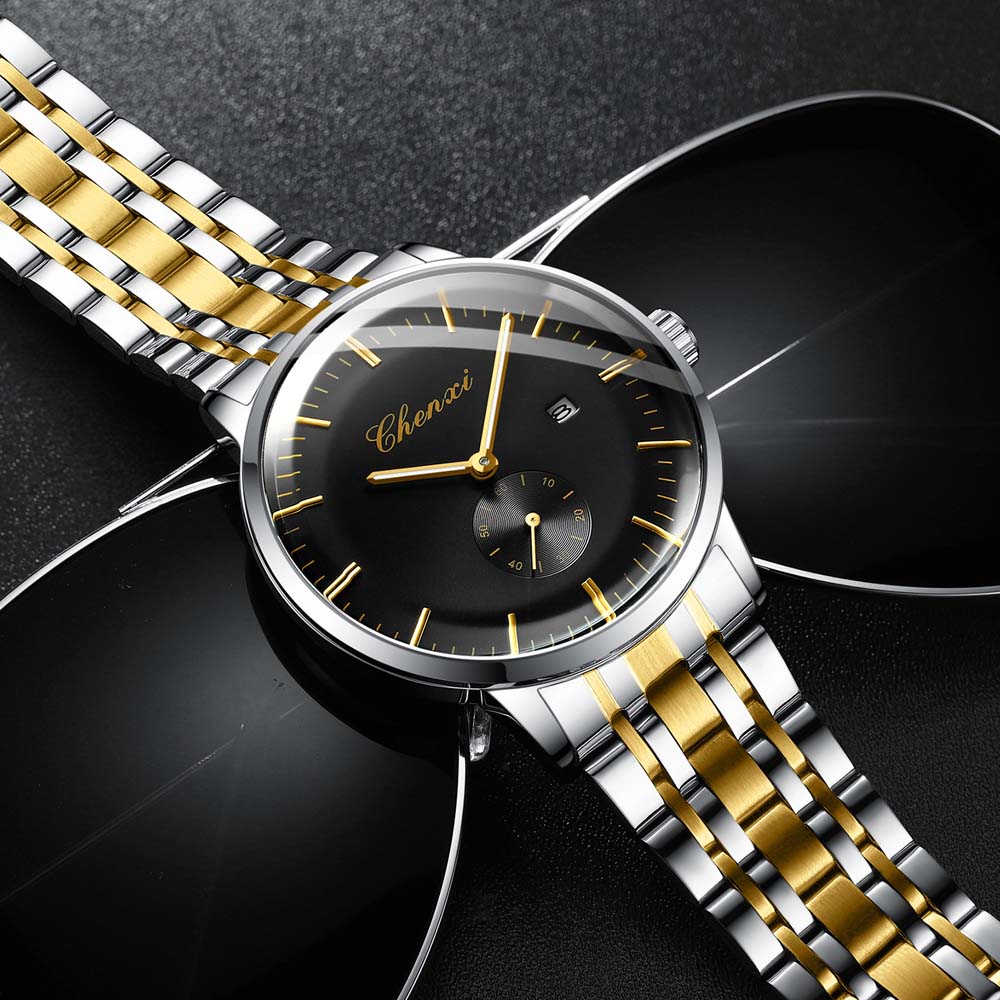 CHENXI Fashionable Men's Business Quartz Watch Stainless Steel Band Calendar Water-Resistant Men's Wristwatch Reloj Hombre