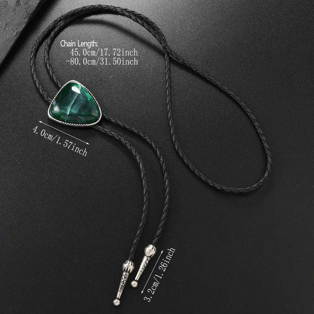 Vintage Triangular Stone Bolo Tie Cowboy Costume Accessory for Men and Women Western PU Leather Cord Necktie Necklace