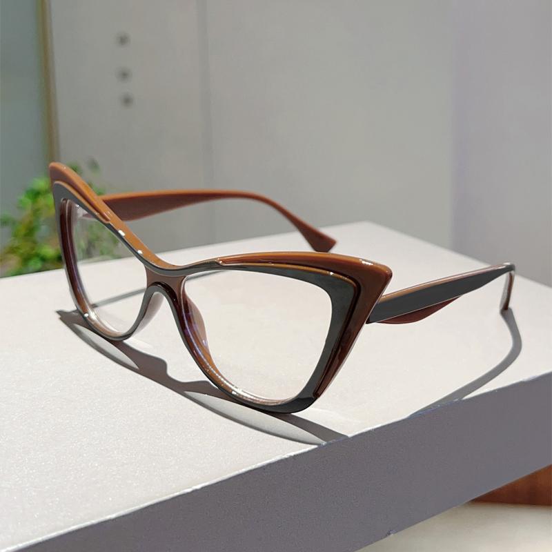 KAMMPT Übergroße Katzenaugenbrille Damen Neue Mode Vintage Patchwork Trend Rahmen Trendig Schick Blaulichtblockierende Brille