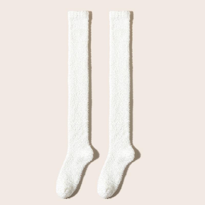 Cozy Coral Fleece Knee-High Socks - Ultra Soft, Machine Washable, Perfect for Home & Winter Comfort. One Size