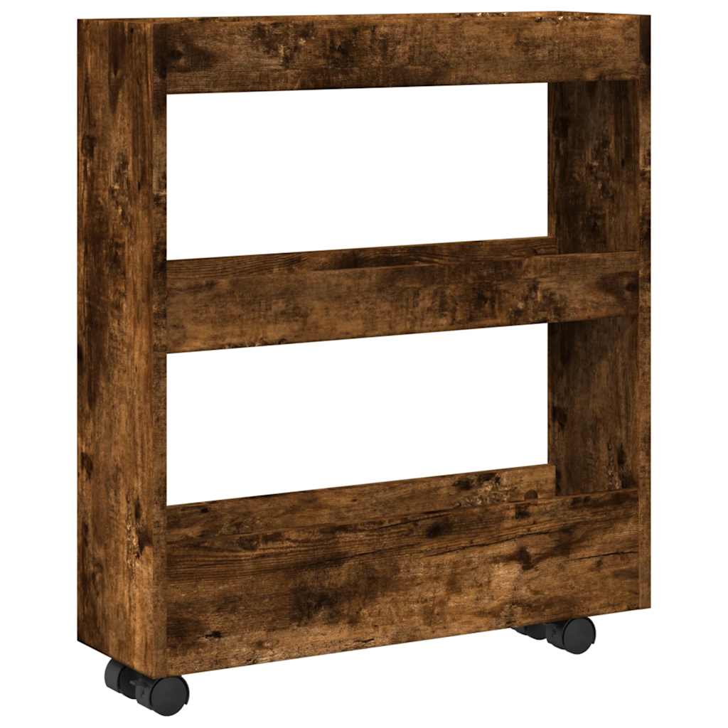 Narrow Storage Trolley 3 Tier Smoked Oak Wood Based Material