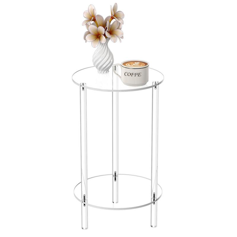 Acrylic Drink Table Clear Small Round End Table for Drinks Coffee Table Living Room Side Table for Drinks Phones Coffee Drink