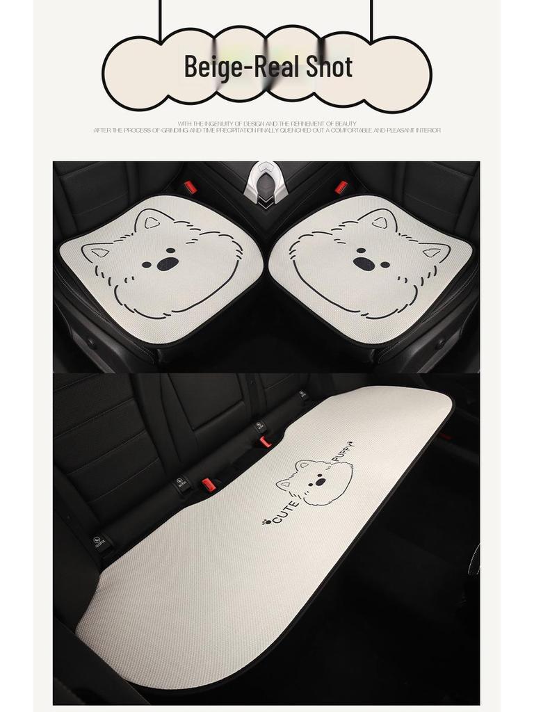 West Highlands Cute Cartoon Cotton Linen Car Seat Cushion for Women - Fits Toyota BZ3, RAV4, Corolla, and Ruifang