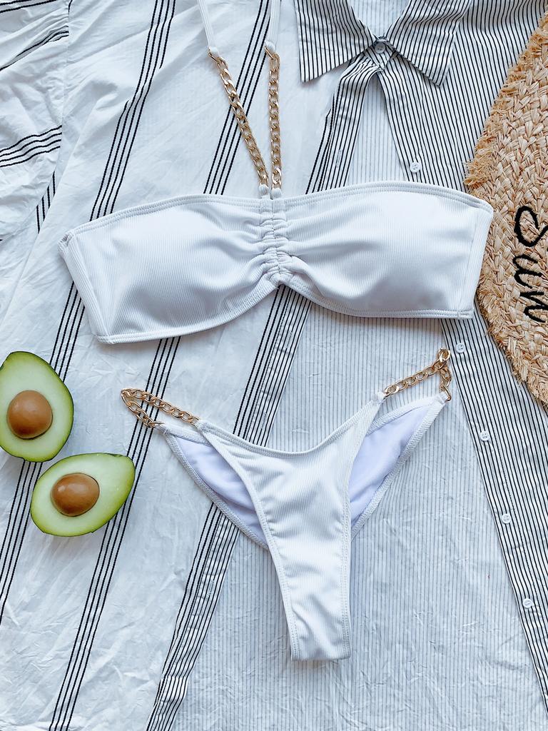 Solid Color Bikini Metal Chain Swimsuit Strap Swimsuit Beachwear Fashions