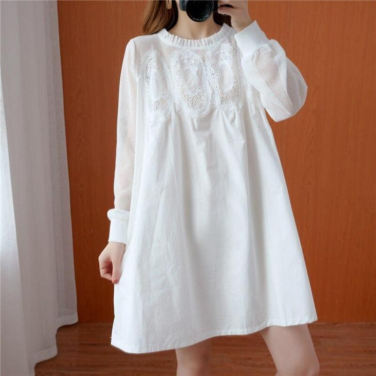 

Black White Lace Oversize Dress Women Casual Sexy Summer Loose Asymmetrical O Neck Hems XXXL білий