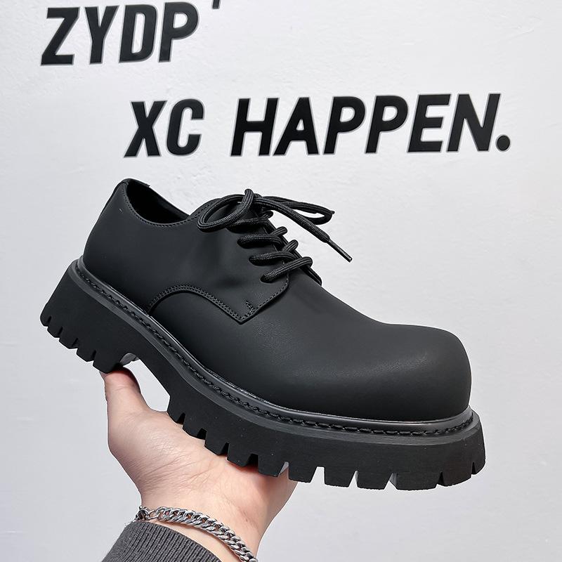 

Низкие кожаные туфли мужские весенние на платформе британский тренд универсальные высококачественные туфли Дерби мужские 1526-A 38 чёрный