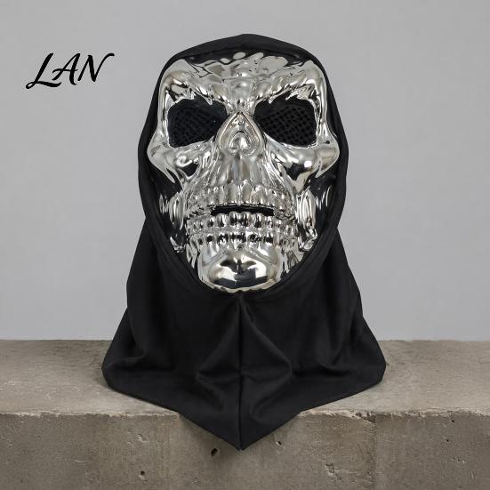 Comfortable Breathable Skeleton Mask Halloween Skull Mask, with Mesh Eyes Design, Black Face Headscarf Mirror Texture for Adults Party Props