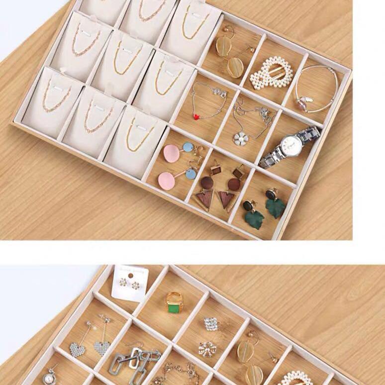 Bamboo Jewelry Display Tray with 18 Grids for Rings, Necklaces, Pendants, and Earrings