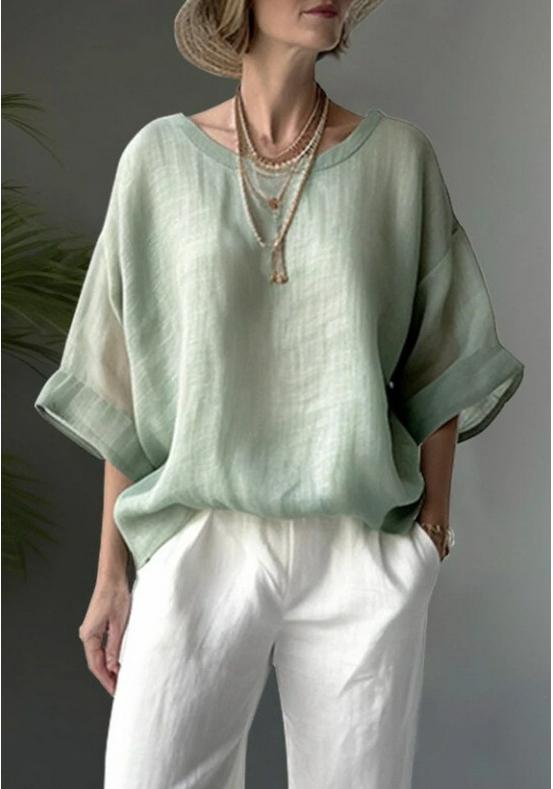 2026 Comfortable Plus Size European & American Casual Cotton Linen Drop Shoulder Loose Solid Color Women's Top