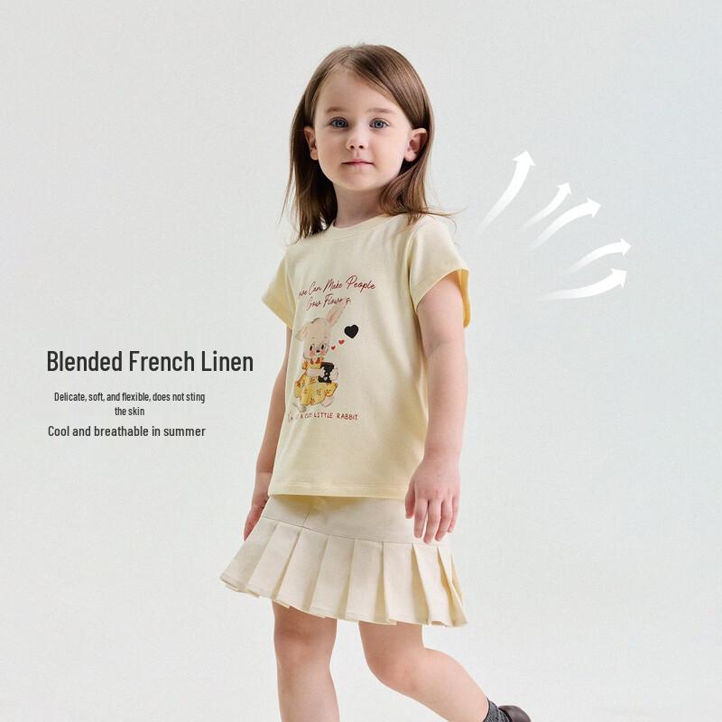 Yun'er Ma Girls' Summer Linen Blend Breathable Short Sleeve Top