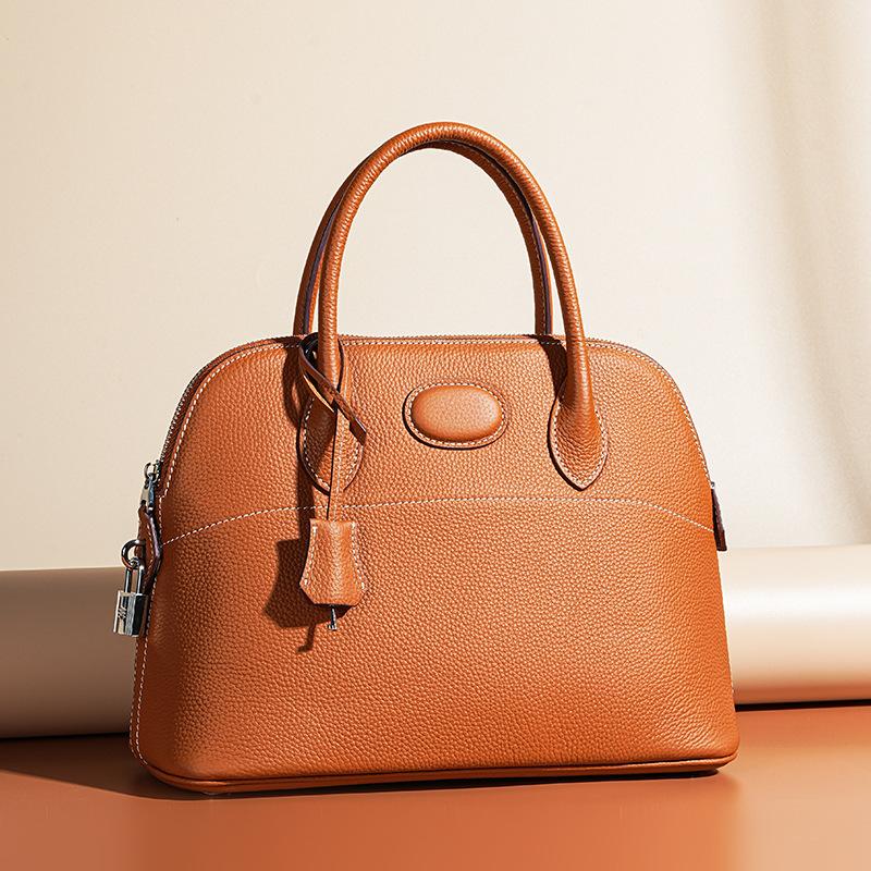 New Leather Fashionable Versatile Shoulder Bag, Original First-layer Cowhide Large-capacity High-end Portable Shell Bag for Women
