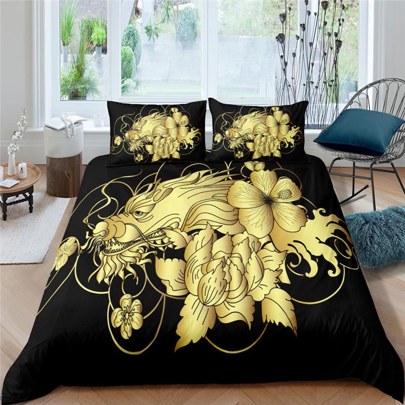 Dragon Duvet Cover King Queen Japanese Exotic Bedding Set Ancient Mythical Animal Comforter Cover 2/3pcs Polyester Quilt Cover