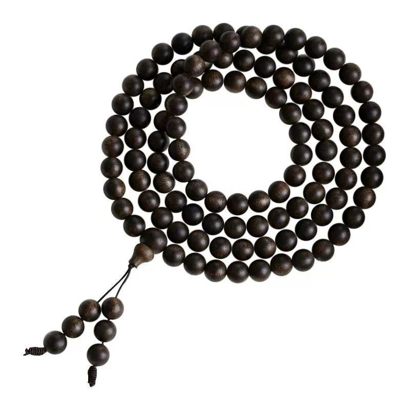 Pulsera Natural de Madera de Aloes de Nha Trang Ky Nan 108Material envejecido de aceite negro, pulsera de sándalo con 90% de densidad, cuentas budistas para hombres y mujeres