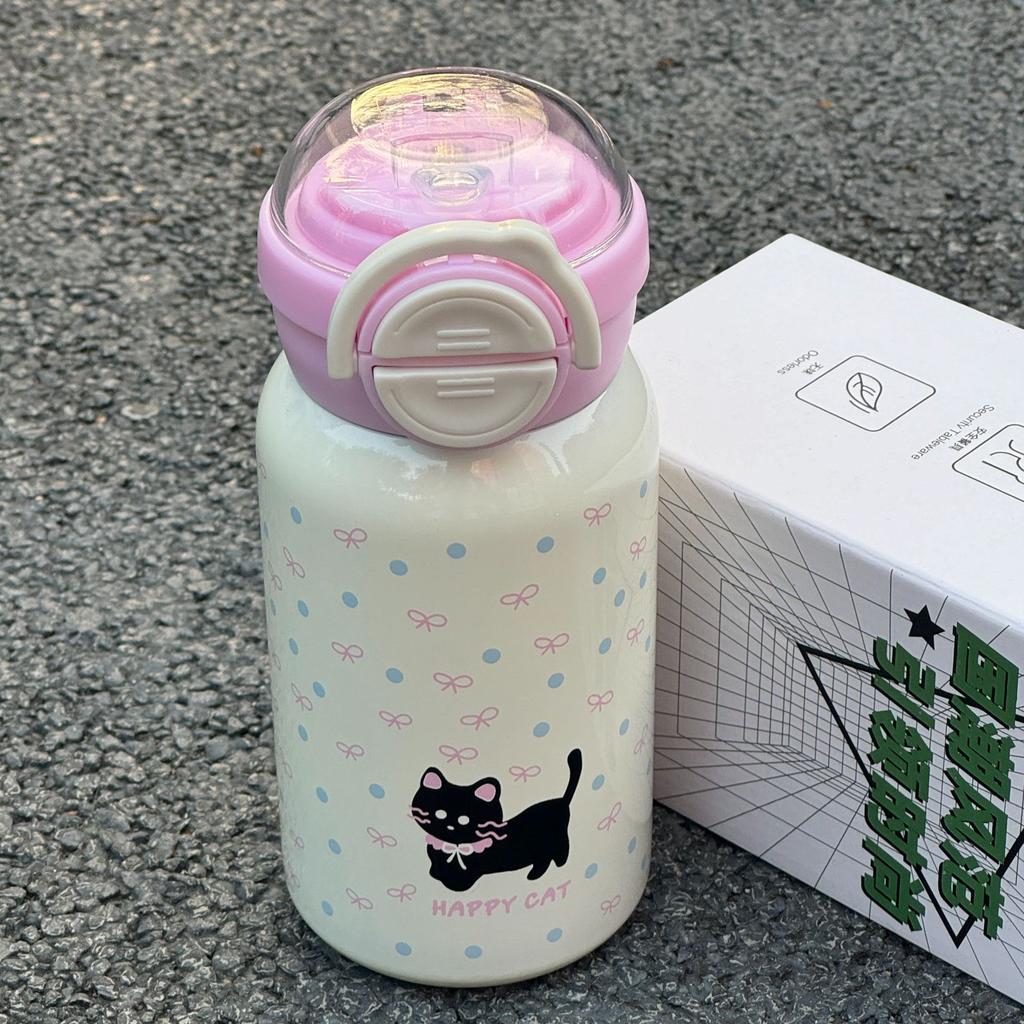 New Animal Stylish Thermos Cup Girls Big Cap Double Drinking Cup Straw Cup Portable Cute Stainless Cup Durable