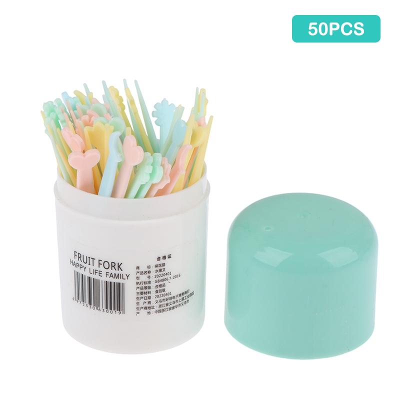 

50 шт./набор вилок для фруктов конфетного цвета, мини-фруктовые палочки, пластиковые вилки для закусок и десертов зелёный