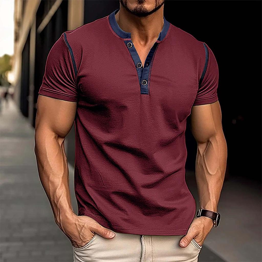 Men's Short Sleeved Lapel Collar T-shirt Casual Round Neck Top