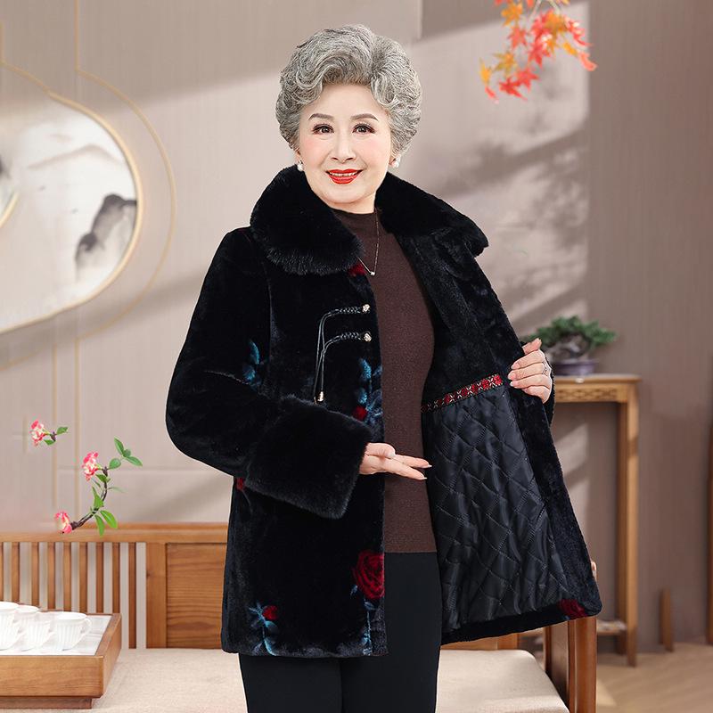 Grandma's Elegant Faux Mink Velvet Jacket 2025: Thickened Winter Wear for Middle-Aged and Elderly Women