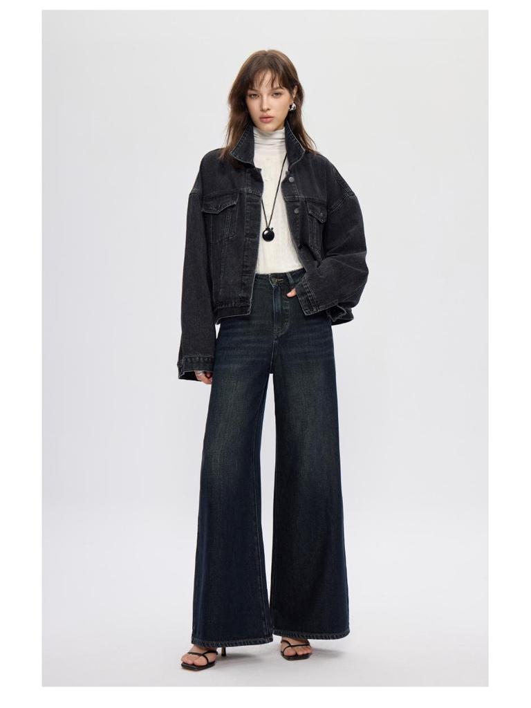High-Quality Smoke Grey Retro Loose Denim Jacket for Women - 2025 Autumn Collection