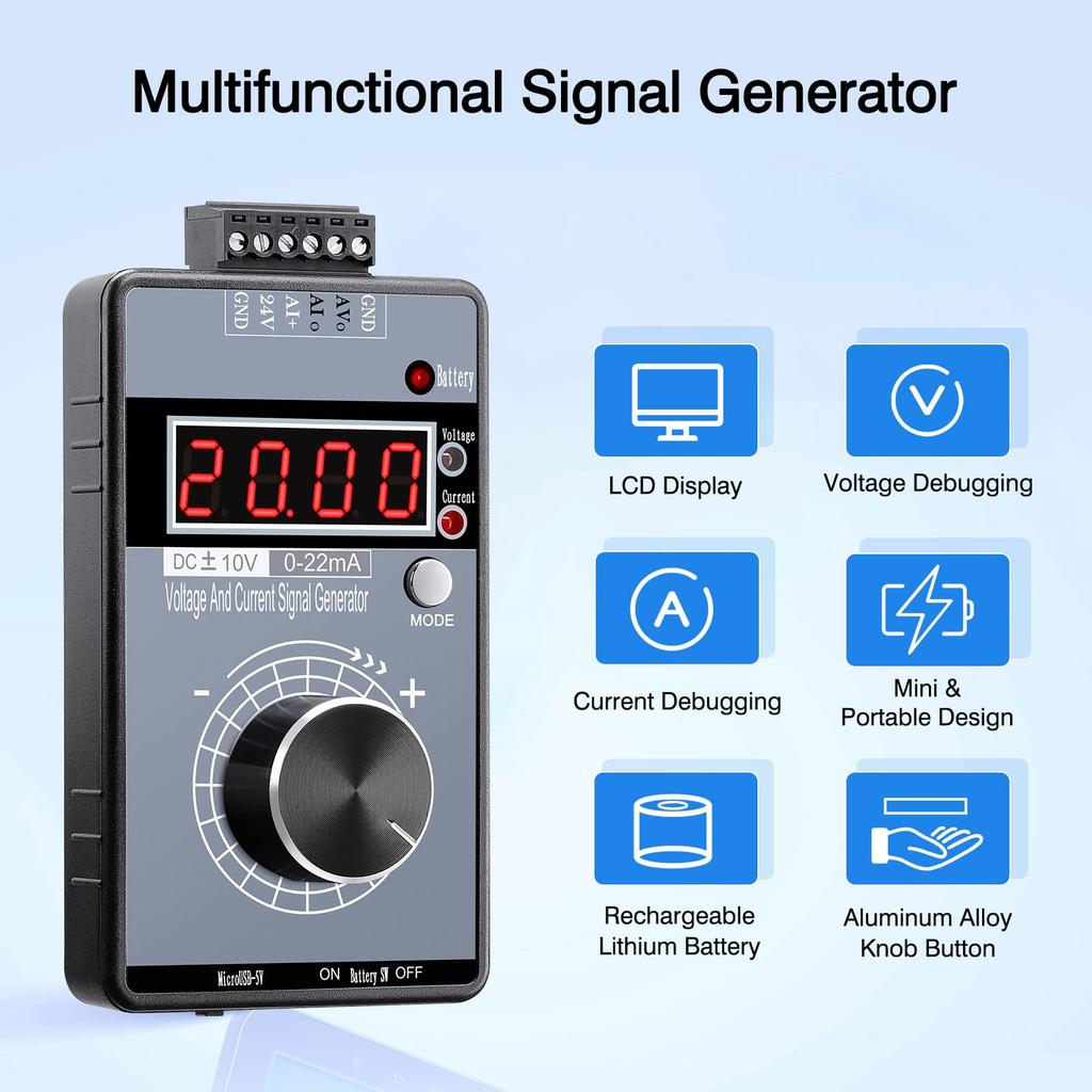 0-22mA/4-20mA DC 0-10V Signal Generator, Mini Adjuatable Function Generator with LCD Display, Current Voltage Analog Generator