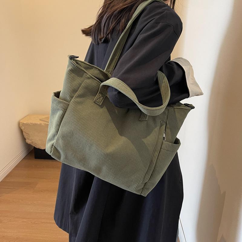 Corduroy Women's Bag Large Capacity Tote Bag Velvet Crossbody Bag Zipper Bag Handbag