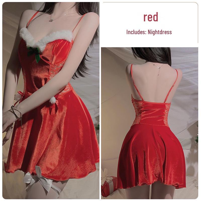 

Бархатное кружевное рождественское боди и ночная сорочка для женщин M красный