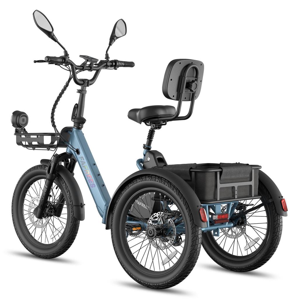 Triciclo Eléctrico de Carga FAFREES F20 Mate II para Personas Mayores, Batería Extraíble de 48V 25Ah, Cestas Delantera y Trasera