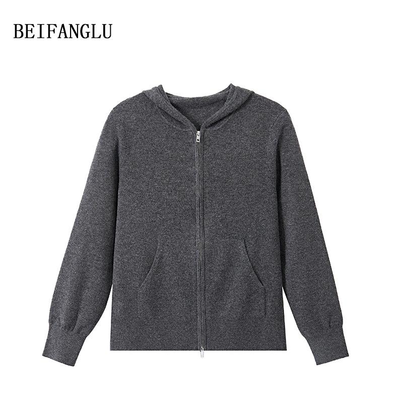 Northern Deer Women's 100% Wool Hooded Zip-Up Knit Cardigan - Early Autumn 2025 Collection