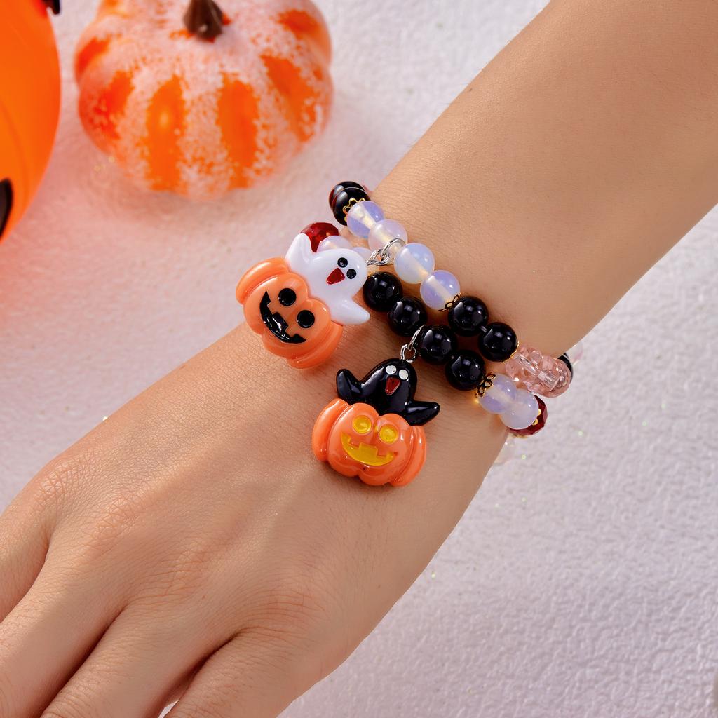 Halloween Ghost Pumpkin Pendant Couple Bracelets for Women Men Handmade Elastic Beaded Witch Anatomy Heart Bracelet Jewelry