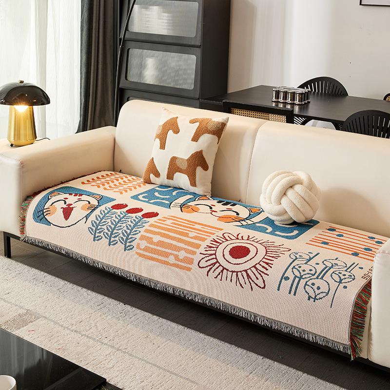 Cute Sofa Towel, Cartoon Panda Cover, Double-Sided Available Sofa Cushion, Universal For All Seasons, Dirt-Resistant And Non-Slip Sofa Cover