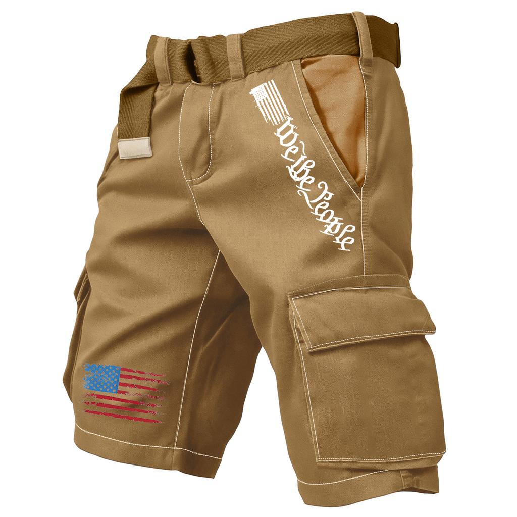 Men's Casual Sport Multi-pocket Work Pants  Men's Fashionable Flag-letter Printed Pants