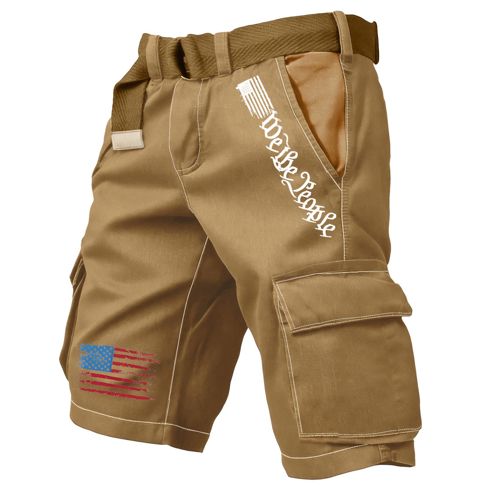 

Men s Casual Sport Multi-pocket Work Pants Men s Fashionable Flag-letter Printed Pants XXL кофейный