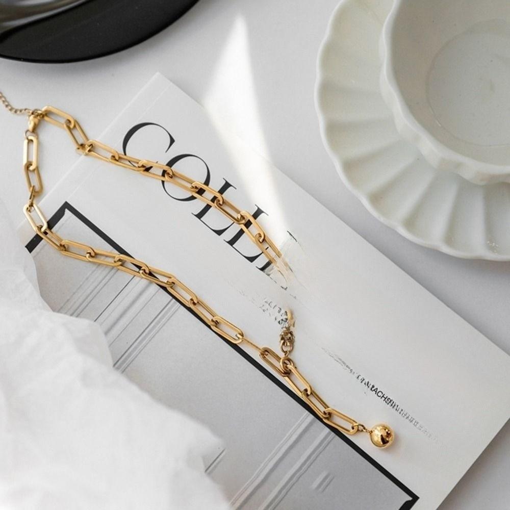 Gold Paperclip Necklace Adjustable Sweater Chain Necklace Metal Choker Necklace  Women's Jewelry