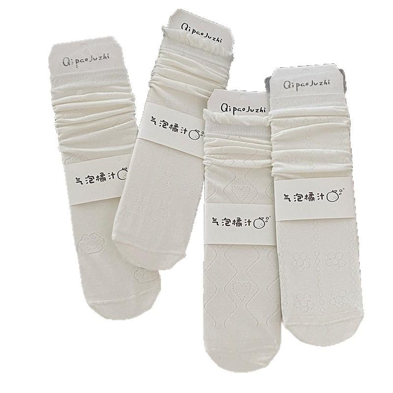 Summer Thin White Extremely Anti-Boneless Mesh Medium Tube Socks Children'S Lace Versatile Girls Pile Small White Socks