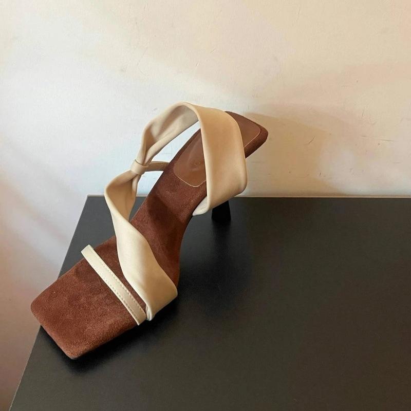 

2025 summer new retro one shoe two wear soft-soled thin-heeled sandals open-toed summer high-heeled outer wear cool slippers women 42