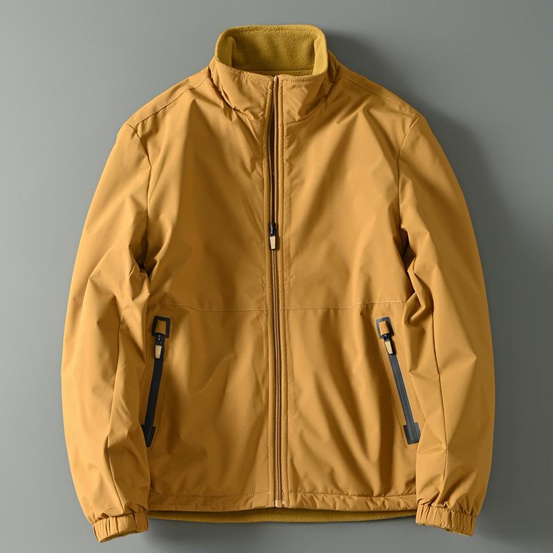 Double-sided Wearable Autumn and Winter Men's Outdoor Windproof Waterproof Standing Collar Plus Velvet Thermal Jacket Casual Jacket