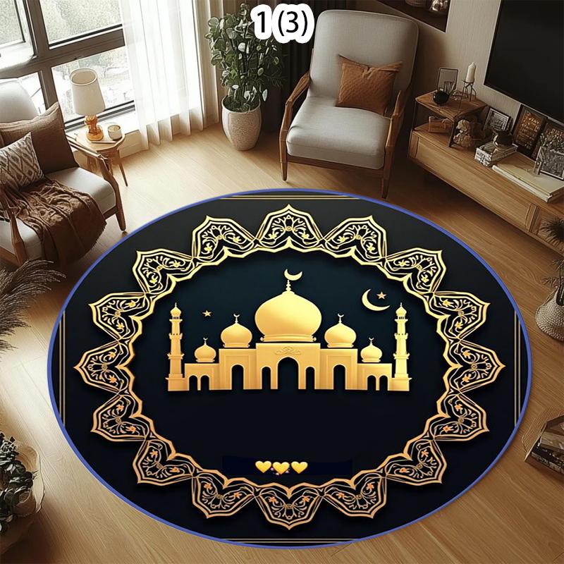 

Area Rug Floor Carpet Mat Abstract Artistic Lantern Print Non-Slip Washable in Black Gold for Serene Ramadan Home Decoration 80cm x 80cm
