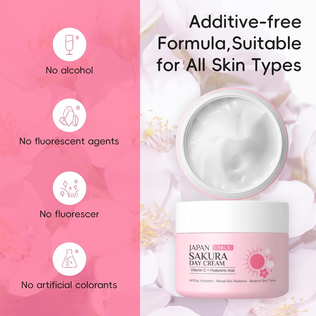 1pc LAIKOU Sakura Day Cream 30g, with Vitamin C & Hyaluronic Acid, for Daily Moisturizing, Night Moisturizer 30g, with Niacinamide, Retinol, LAIKOU