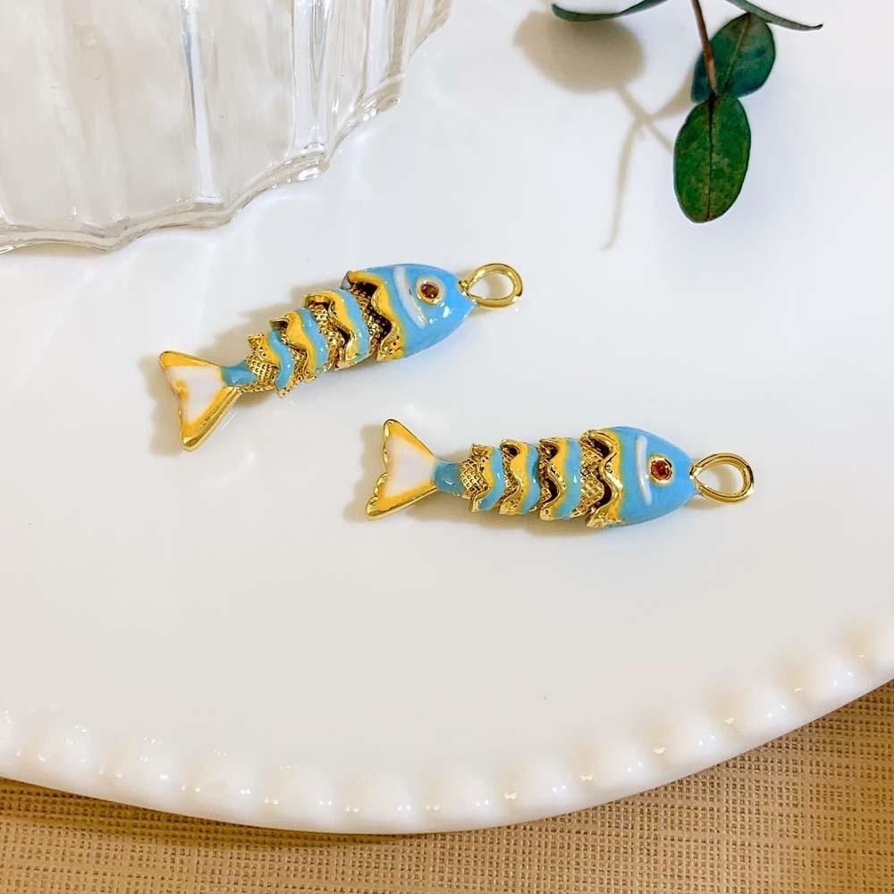 3D Plated Enamel Fish Charms Carp Drip Oil  Fish Bag Pendant Movable Mini Metal Fish  Key Ring