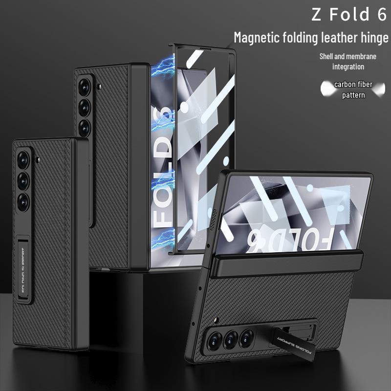 Samsung Z Fold6 Case: Plain Leather, Magnetic Hinge, Integrated Screen Protector, Creative Cross-Border Design