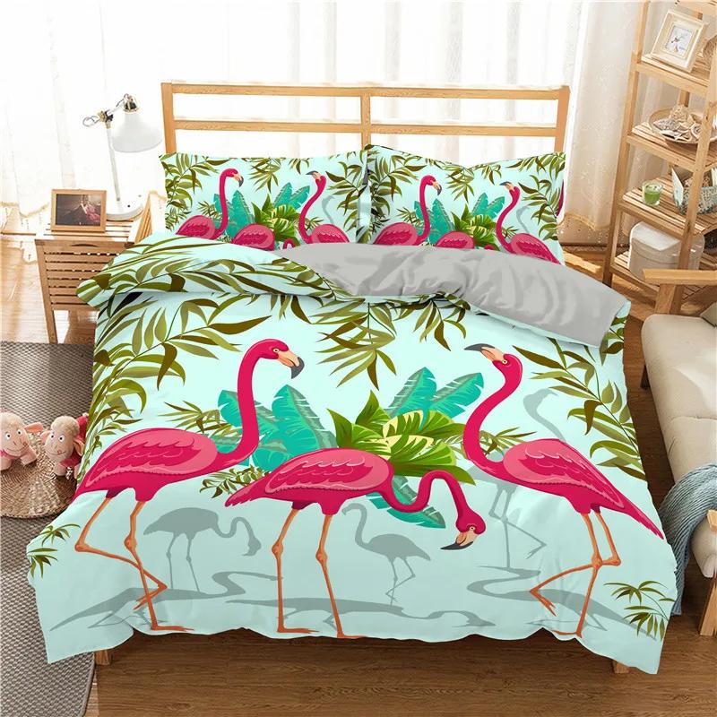 Dropship Flamingo Comforter Bedding Sets Home Textile Duvet Cover US Full  200x229cm Ropa De Cama King Size Bed Sets For Girl