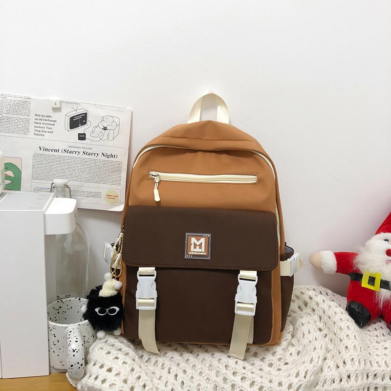 Student Block Color Schoolbag Women's College Style Backpack Large Capacity Backpack