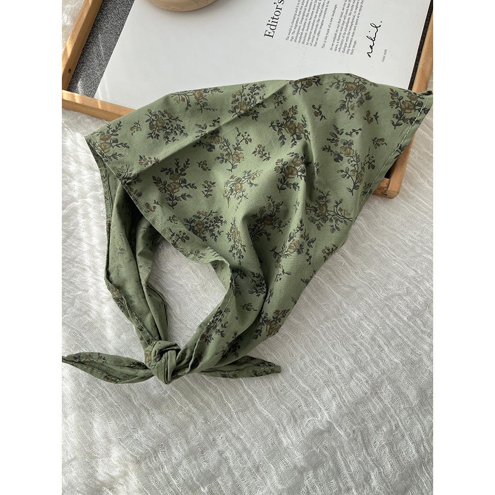 Johnature Korean Floral Triangle Scarf Four Seasons Versatile Casual Print Decorative Scarfs Women