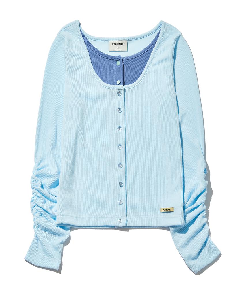 Peace Maker Layered Slim Round Cardigan (Sky Blue)