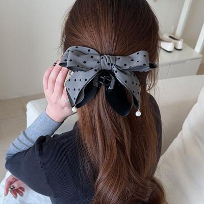Pearl Decoration Polka Dot Bow Hair Clip Exquisite Elegant Bun Hairstyle Hair Claw Clip Ponytail Hair Clip Hair Accessory