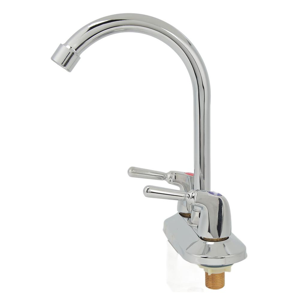 Sink Faucet 2 Handle 2 Holes Deck Plate Design Hot Cold Water Basin Mixer Tap for Bathroom Kitchen